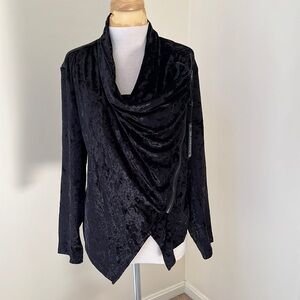 New! Blank NYC large  crushed graphic velvet cowl zippered asymmetrical jacket.